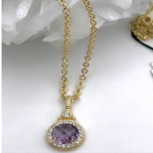 NWT 14K Gold 2 carat Amethyst & White Topaz Pendant Necklace - Picture 3 of 8